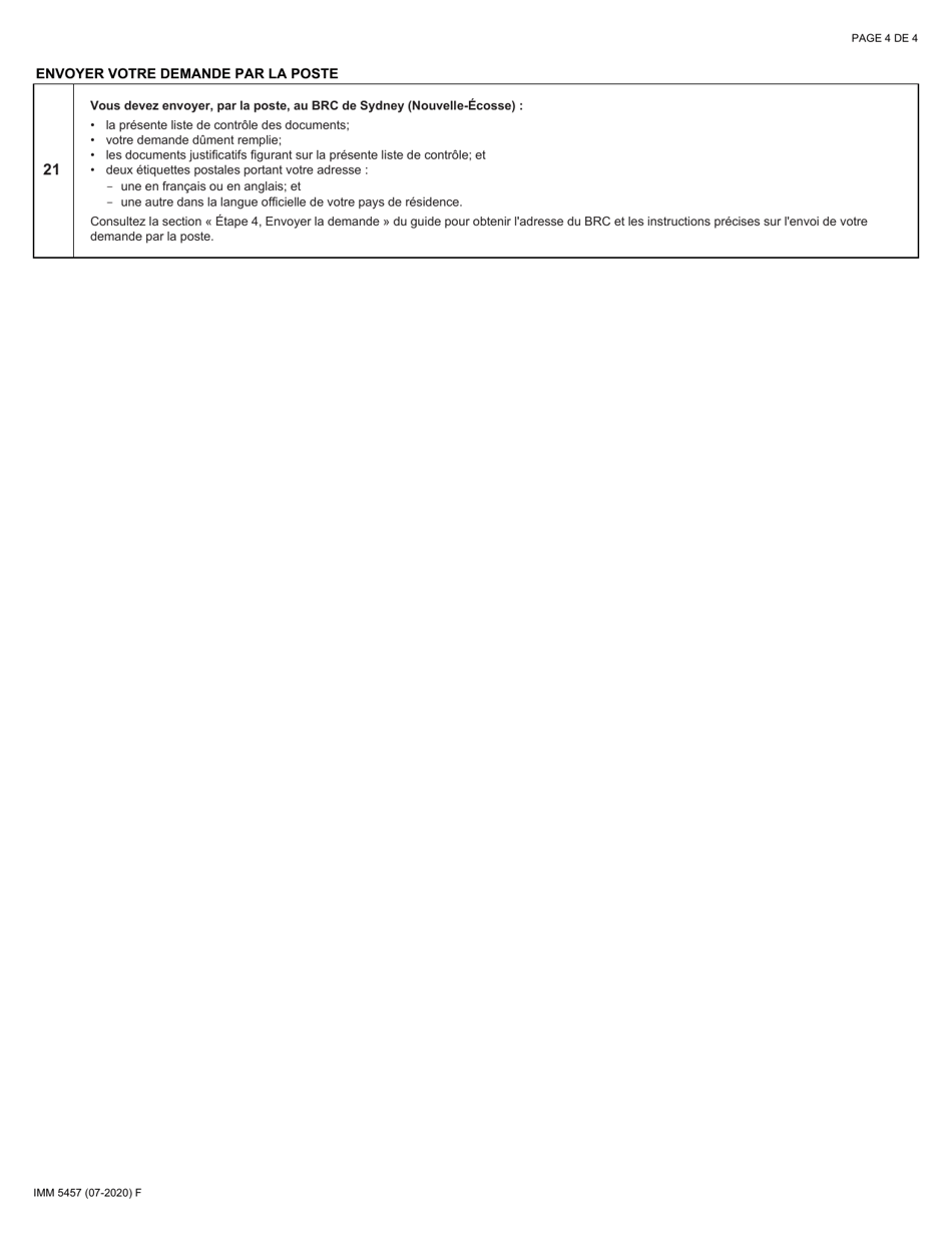 Forme Imm5457 Download Fillable Pdf Or Fill Online Liste De Controle Des Documents Programme 2272