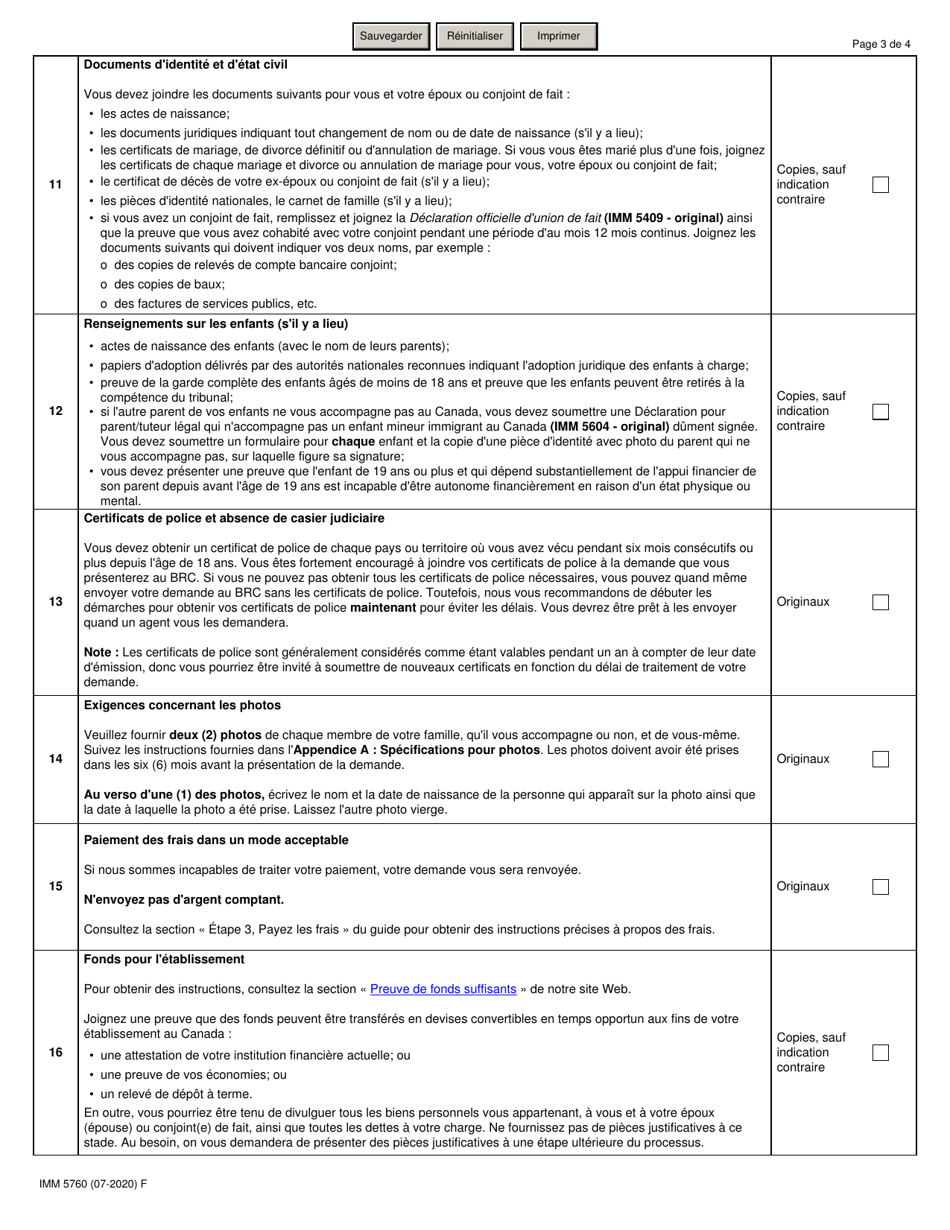 Forme IMM5760 Liste De Controle DES Documents: Categorie Demarrage Dentreprise - Canada (French), Page 3