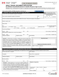 Form PPTC190 &quot;Adult Travel Document Application for Stateless and Protected Persons in Canada (16 Years of Age or Over)&quot; - Canada