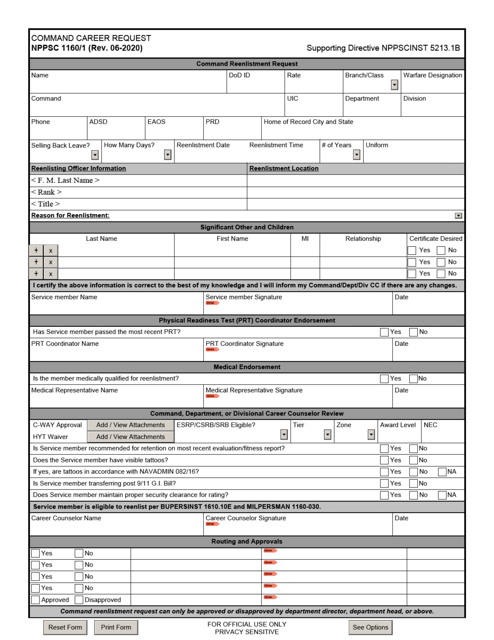 Form NPPSC1160/1 Command Career Request