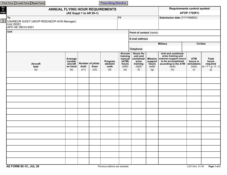 AE Form 95-1C Annual Flying Hour Requirements, Page 1