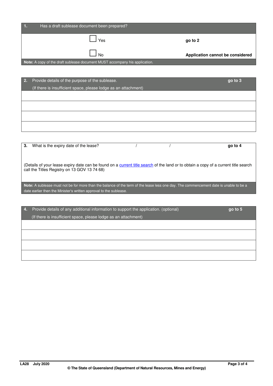 Form LA28 Part B Application for Approval of a Sublease - Queensland, Australia, Page 3