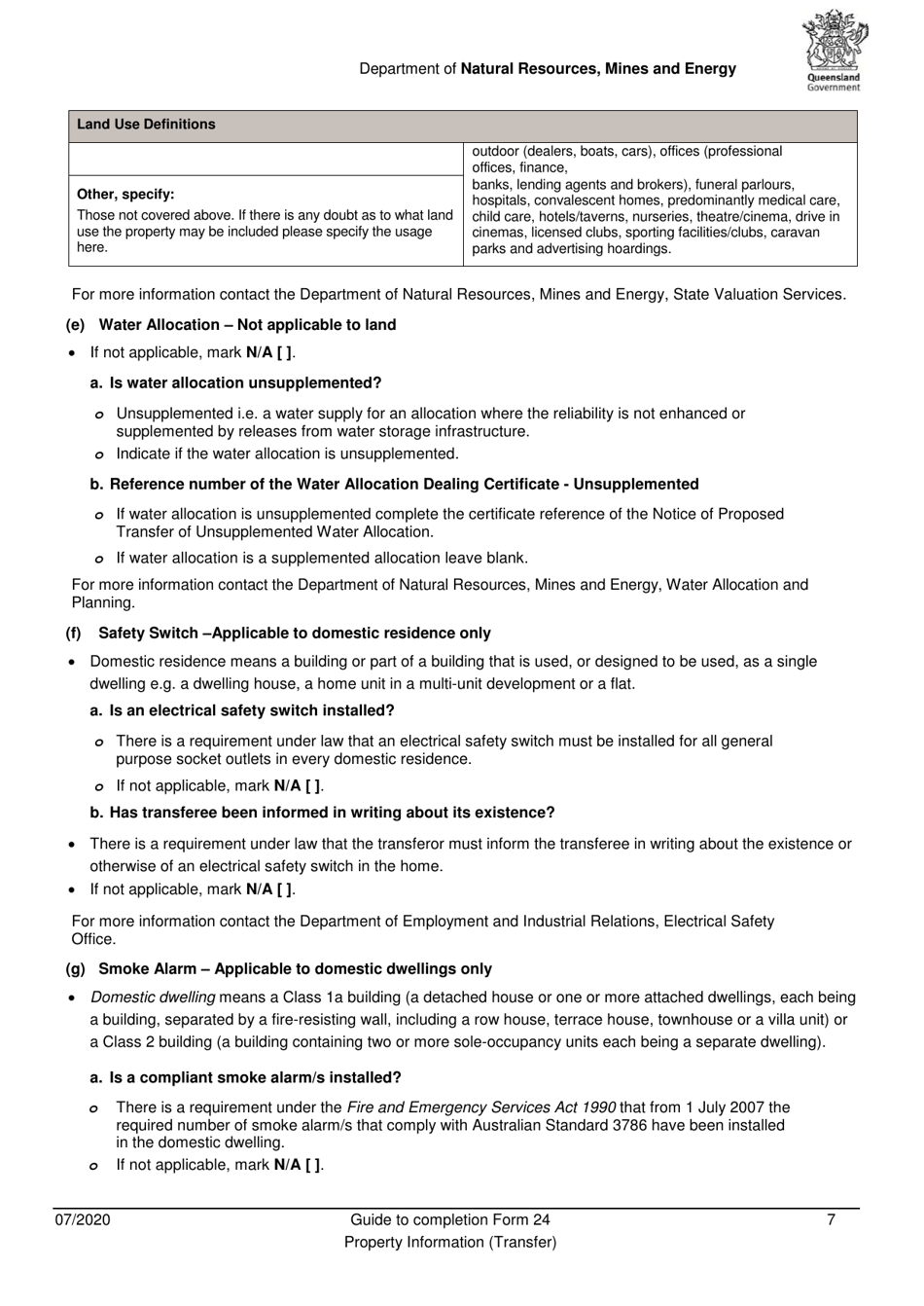 Instructions for Form 24 Property Information (Transfer) - Queensland, Australia, Page 7