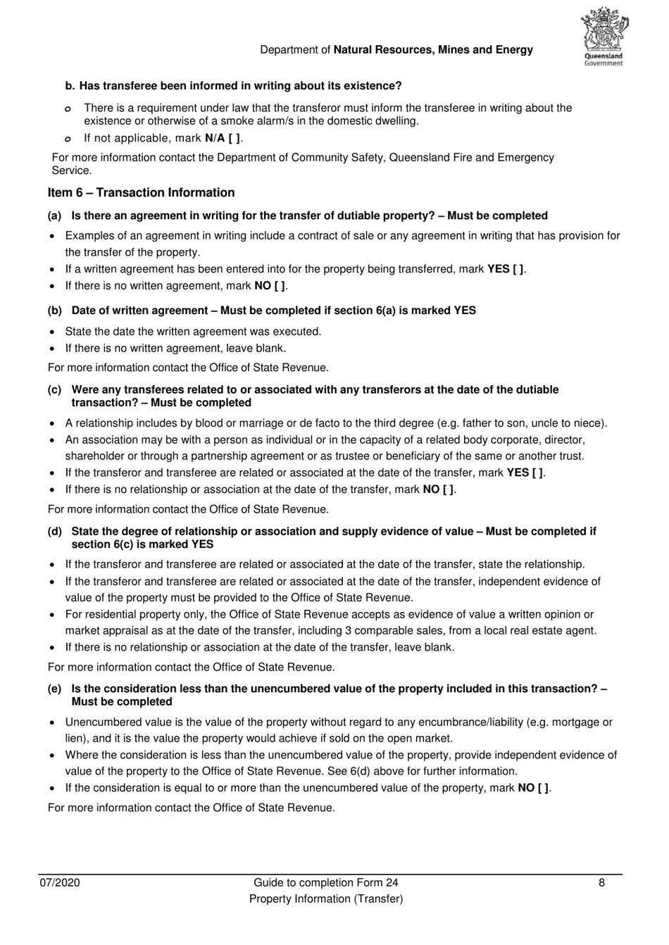 Instructions for Form 24 Property Information (Transfer) - Queensland, Australia, Page 8