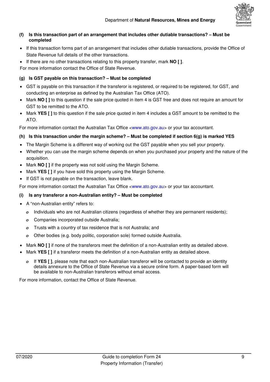 Instructions for Form 24 Property Information (Transfer) - Queensland, Australia, Page 9