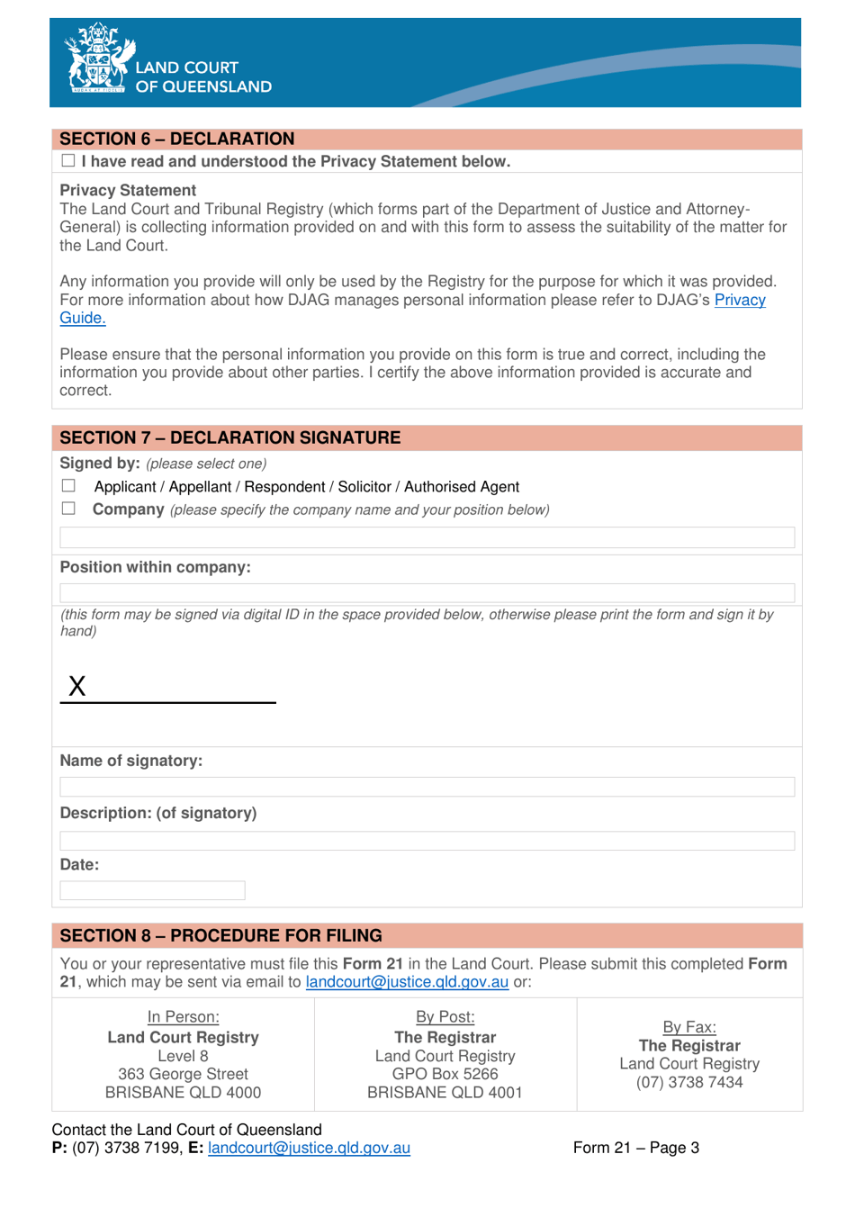 Form 21 Notice of Representation and / or Address for Service - Queensland, Australia, Page 3