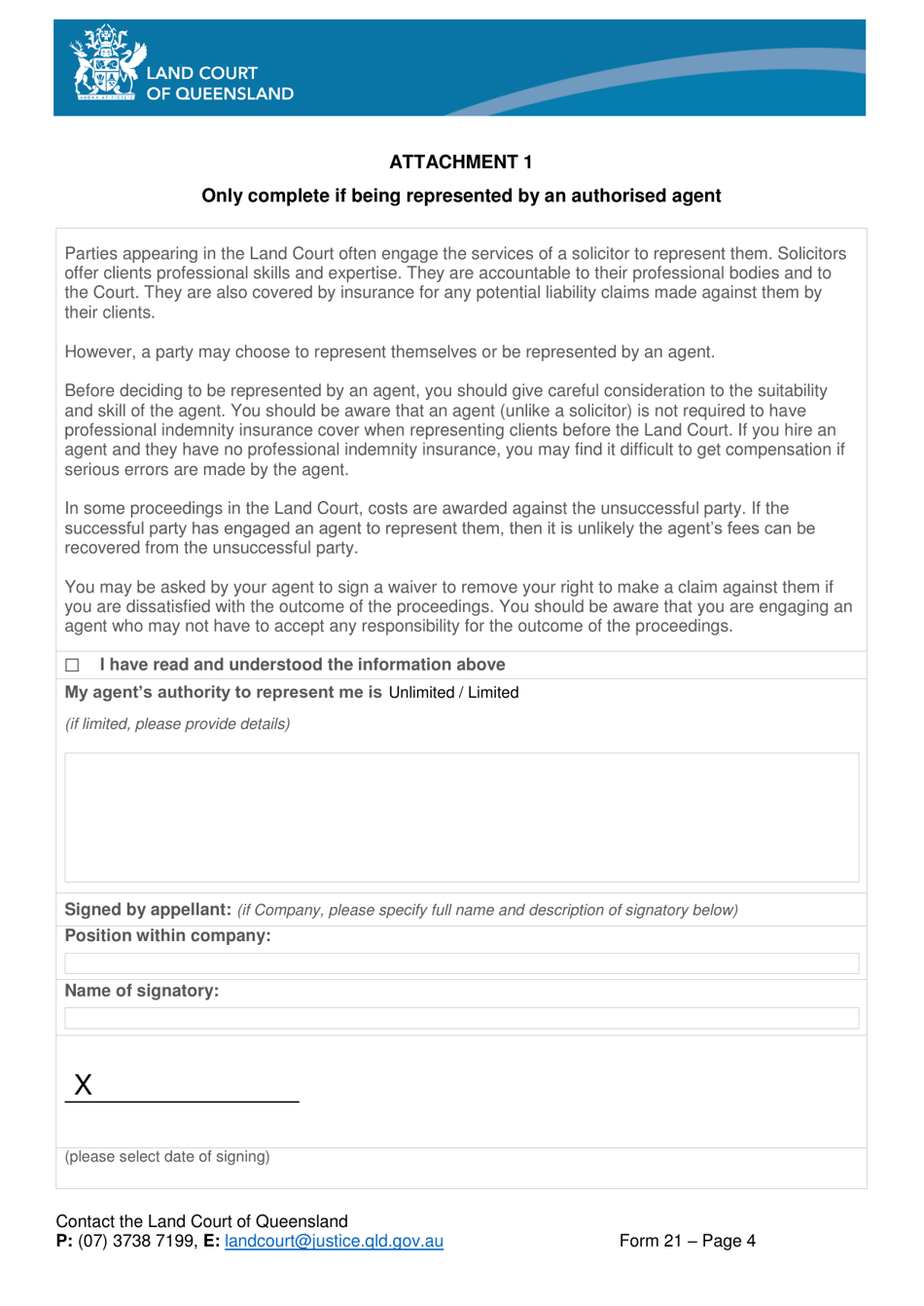 Form 21 Notice of Representation and / or Address for Service - Queensland, Australia, Page 4
