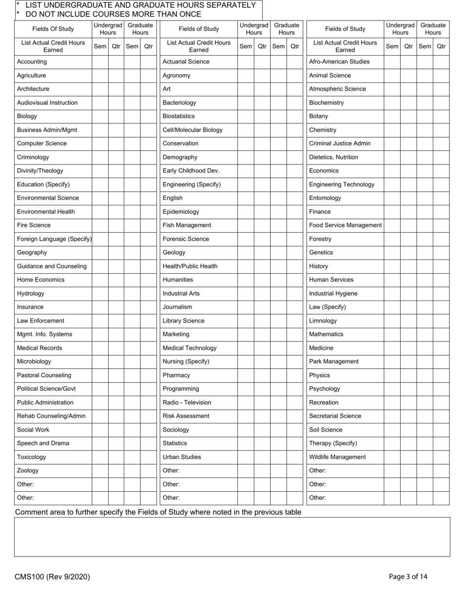 Form CMS100 Examining / Employment Application - Illinois, Page 3