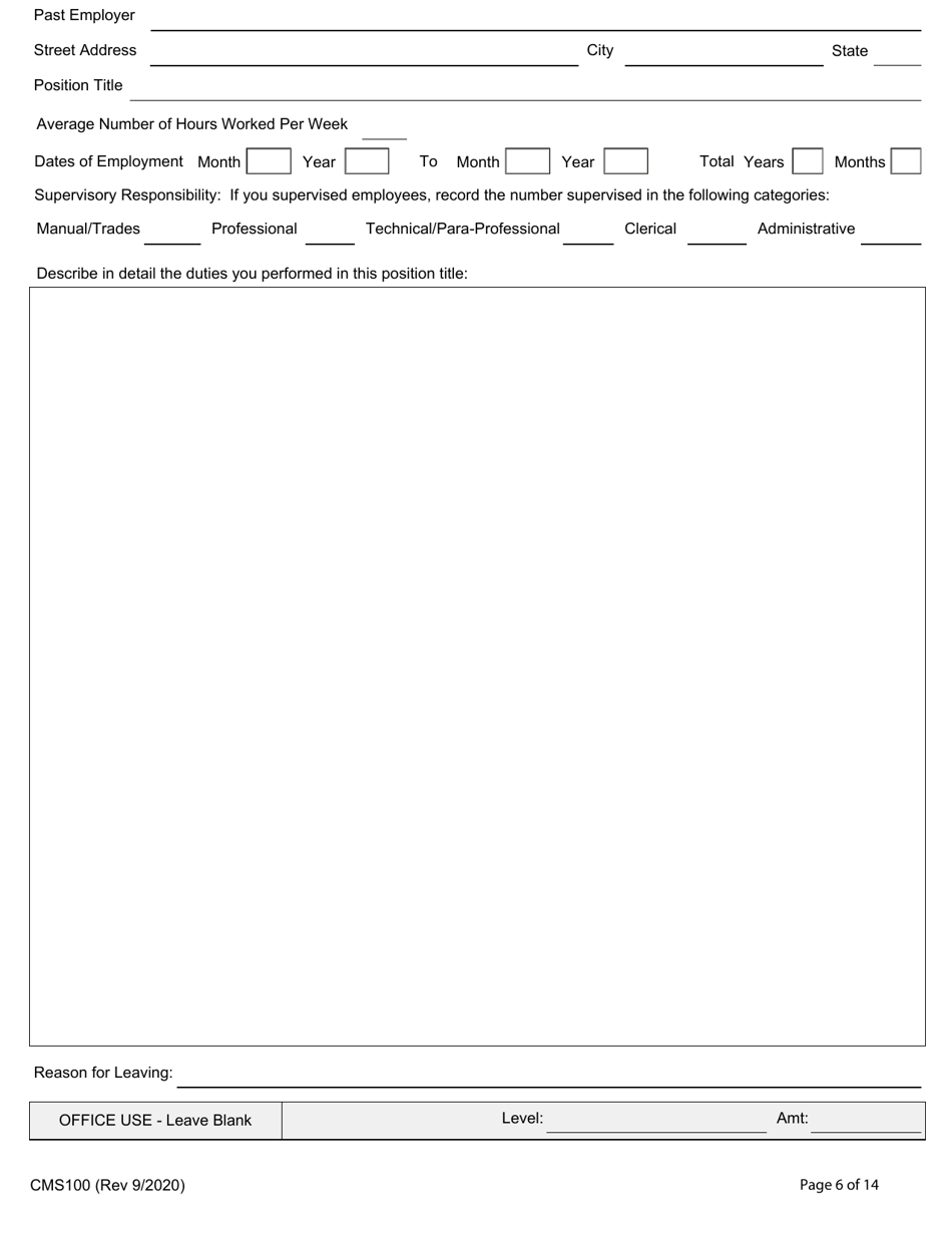 Form CMS100 Examining / Employment Application - Illinois, Page 6