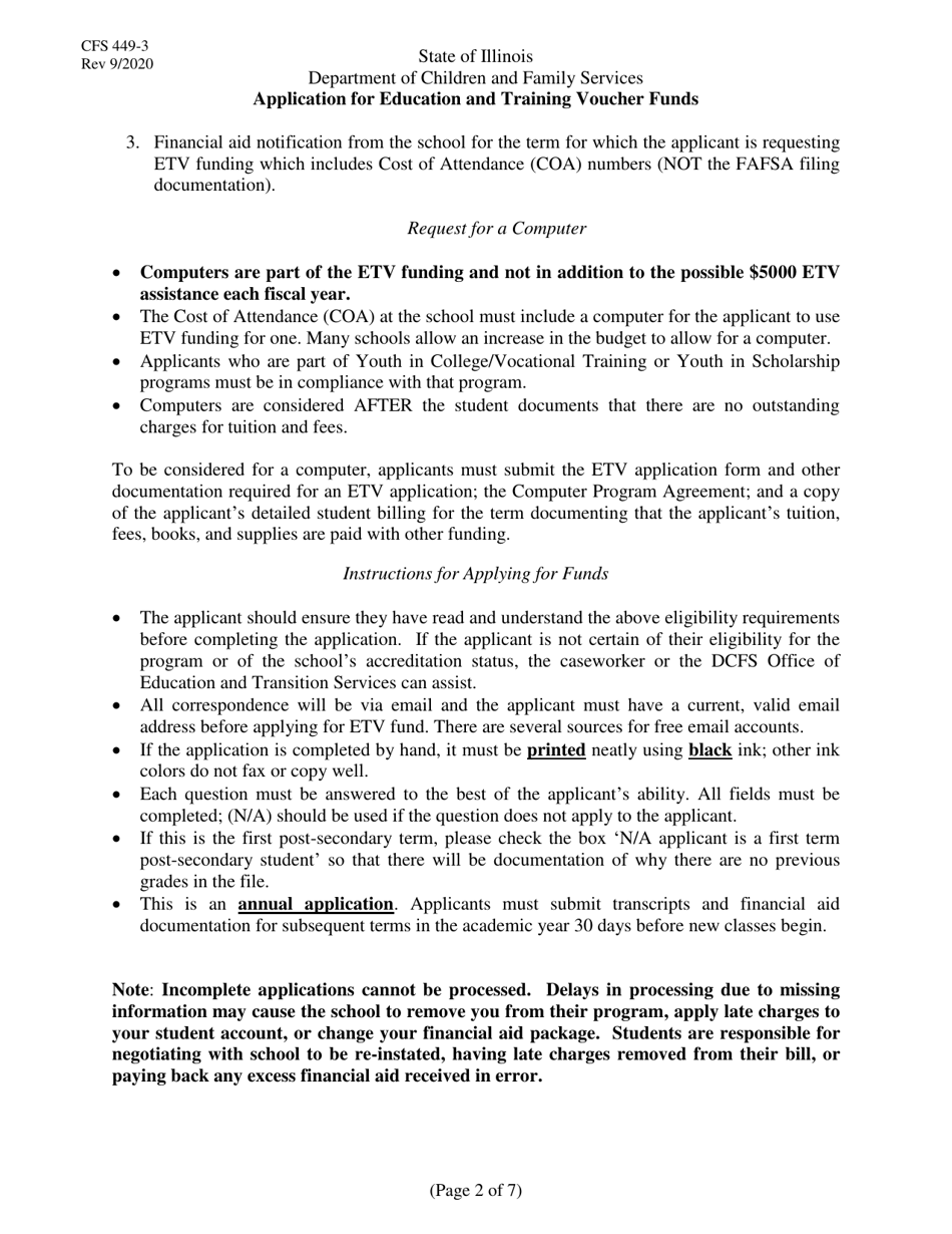 Form CFS449-3 Application for Education and Training Voucher Funds - Illinois, Page 2