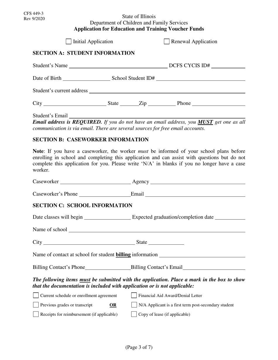 Form CFS449-3 Application for Education and Training Voucher Funds - Illinois, Page 3