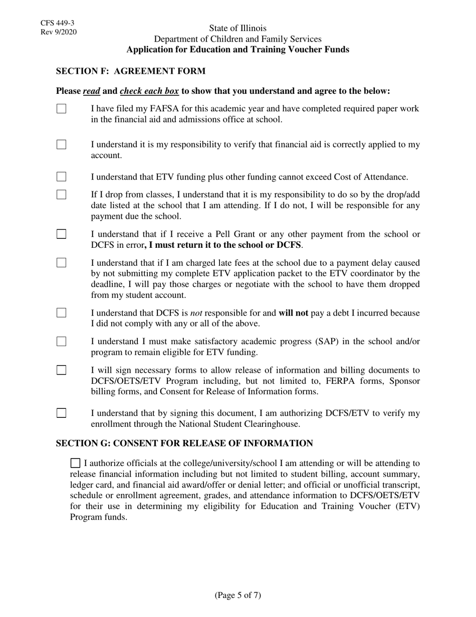 Form CFS449-3 Application for Education and Training Voucher Funds - Illinois, Page 5