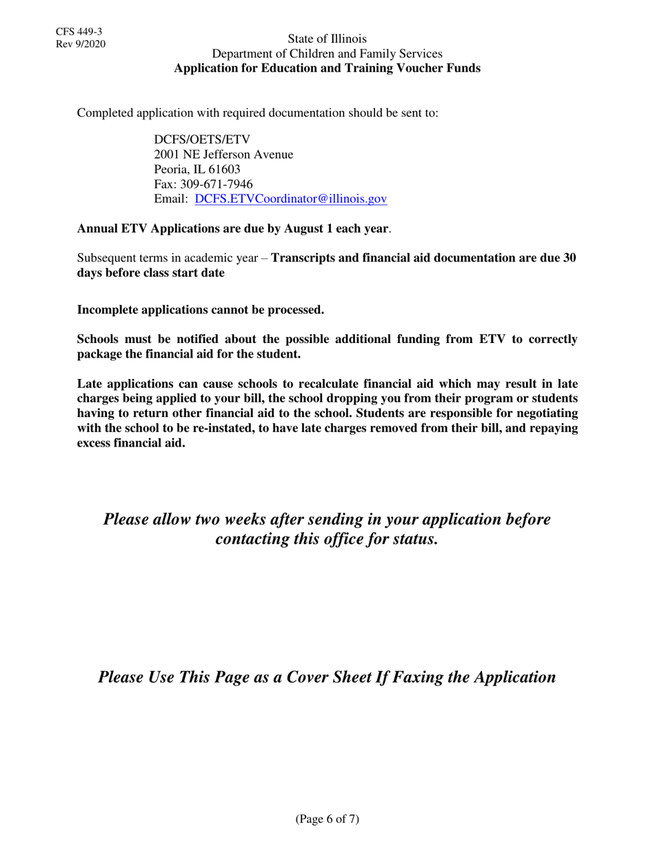 Form CFS449-3 Application for Education and Training Voucher Funds - Illinois, Page 6