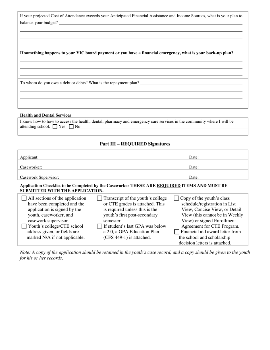Form CFS449 Youth in College / Vocational Training Application - Illinois, Page 3