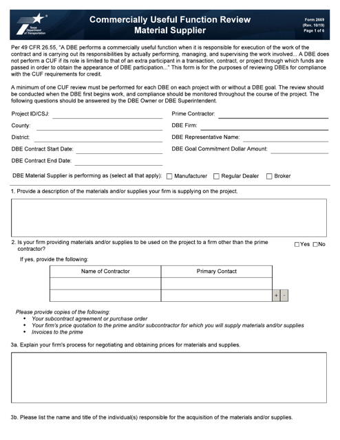 Form 2669 Commercially Useful Function Review - Material Supplier - Texas