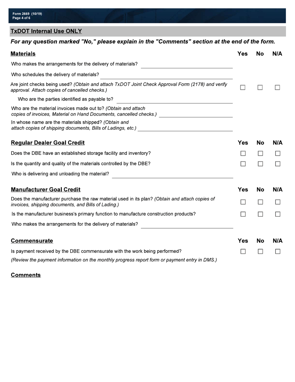 Form 2669 Commercially Useful Function Review - Material Supplier - Texas, Page 4