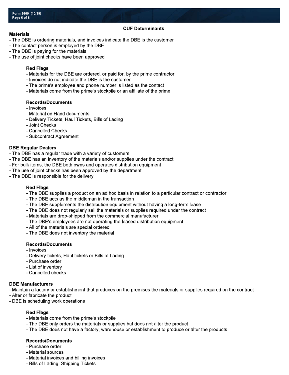 Form 2669 Commercially Useful Function Review - Material Supplier - Texas, Page 6