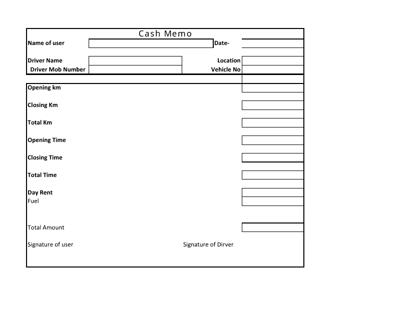 Cash memo template