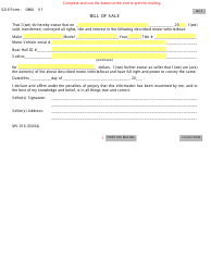 Form MV-016 (SD Form 0860 V1) &quot;Bill of Sale for Motor Vehicle/Boat&quot; - South Dakota