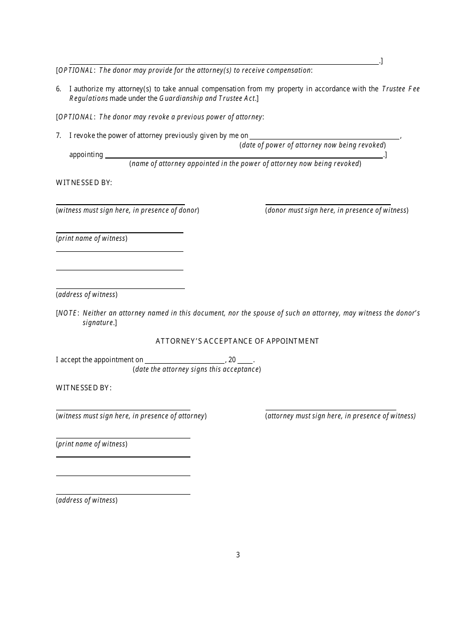 Enduring Power of Attorney - Northwest Territories, Canada, Page 3