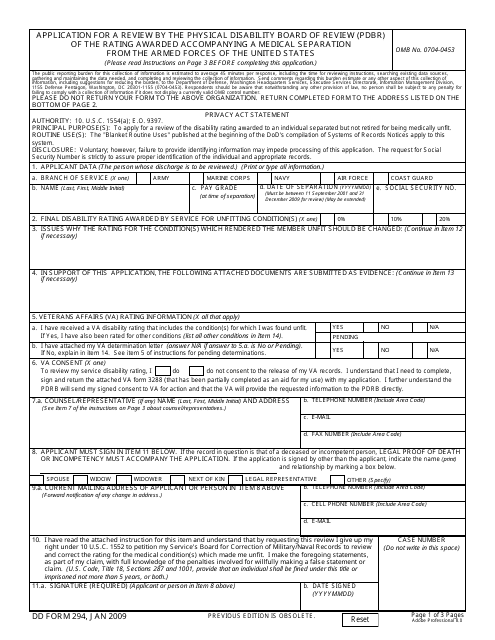 DD Form 294  Printable Pdf