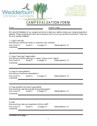 Camp Evaluation Form - Wedderburn Christian Campsite