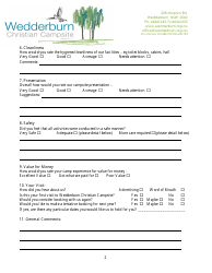 Camp Evaluation Form - Wedderburn Christian Campsite, Page 2