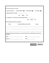 Business Application Form, Page 2