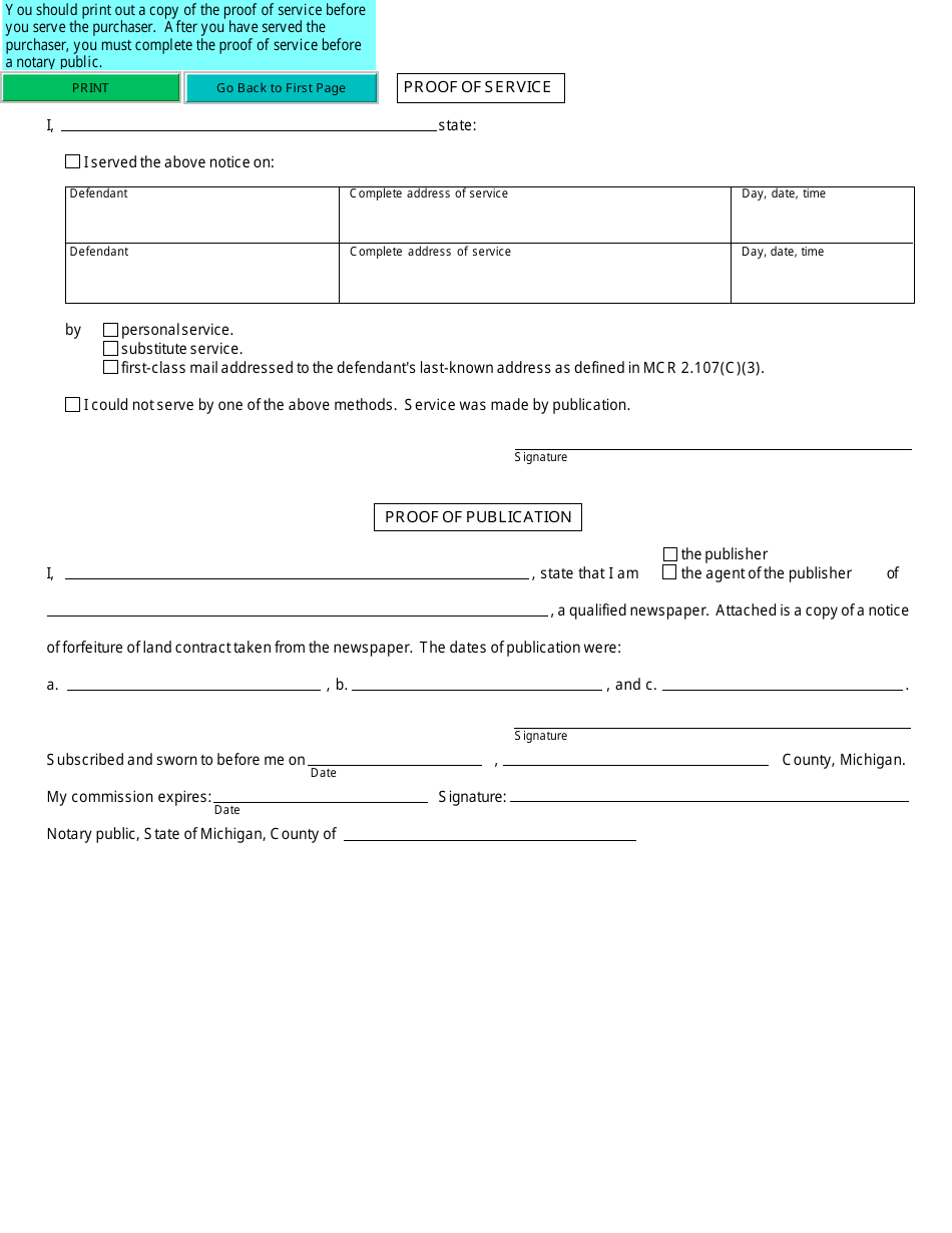 Form DC101 Forfeiture Notice Land Contract Form - Michigan, Page 3