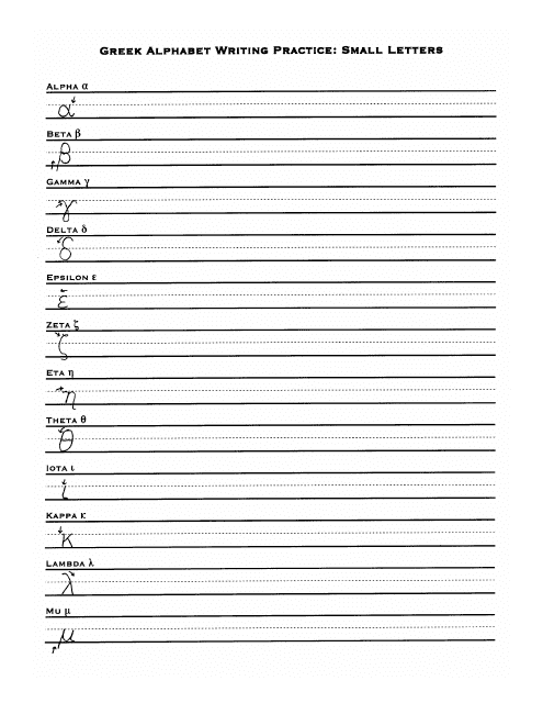 Greek Alphabet Writing Practice Sheet With Sample Letters