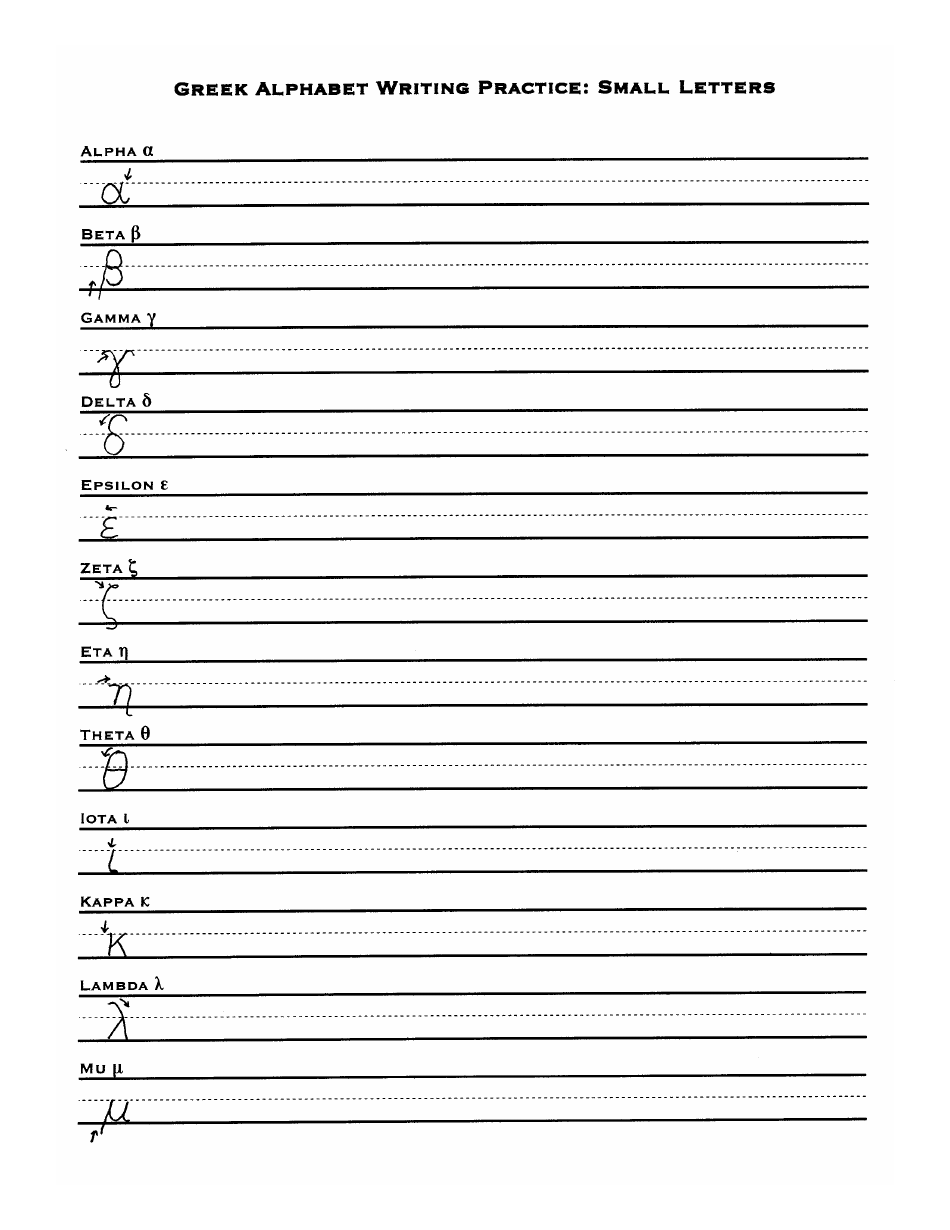 Greek Alphabet Writing Practice Sheet With Sample Letters Download ...