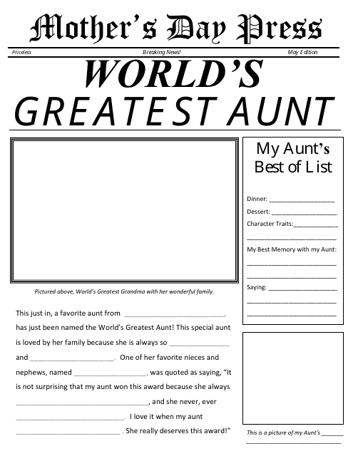 World&#039;s Greatest Aunt Newspaper Template