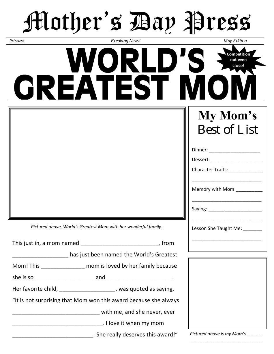 World's Greatest Mom Newspaper Template - Beautifully Designed with Love