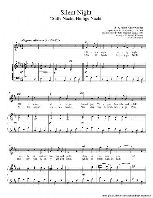 Silent Night piano sheet music by Franz Gruber