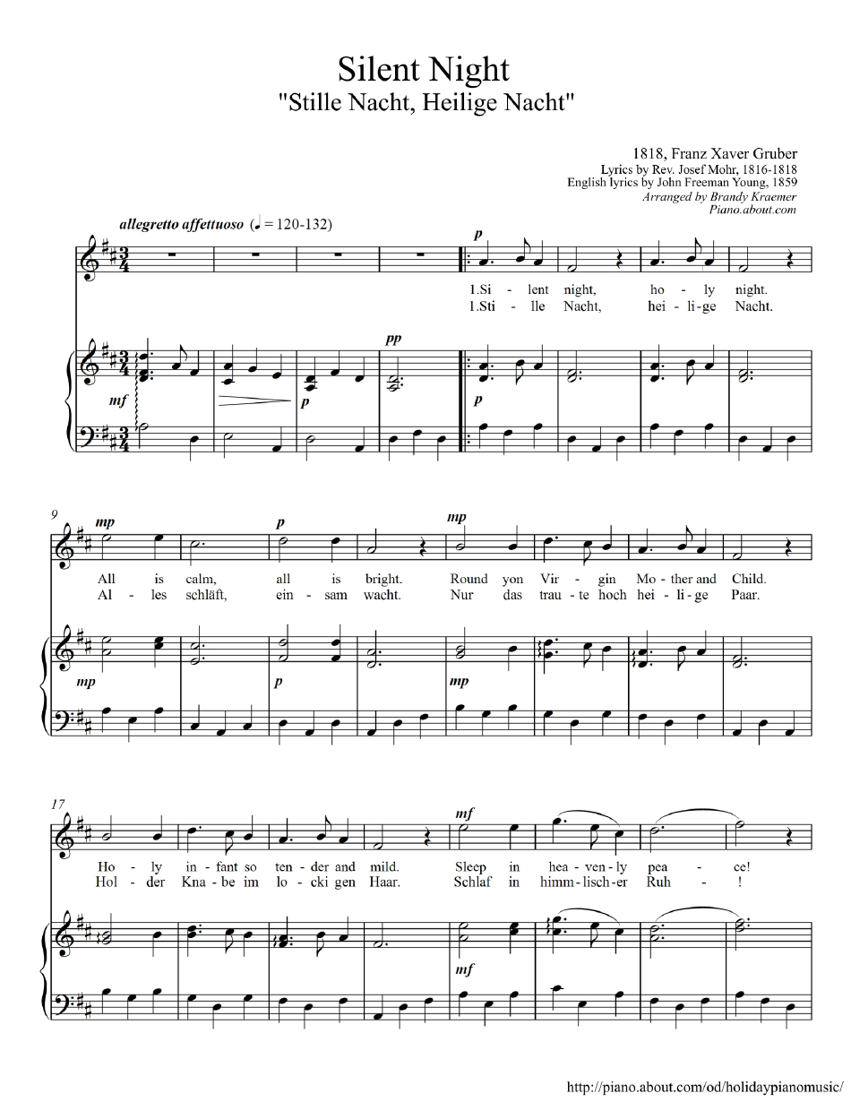 Silent Night piano sheet music by Franz Gruber