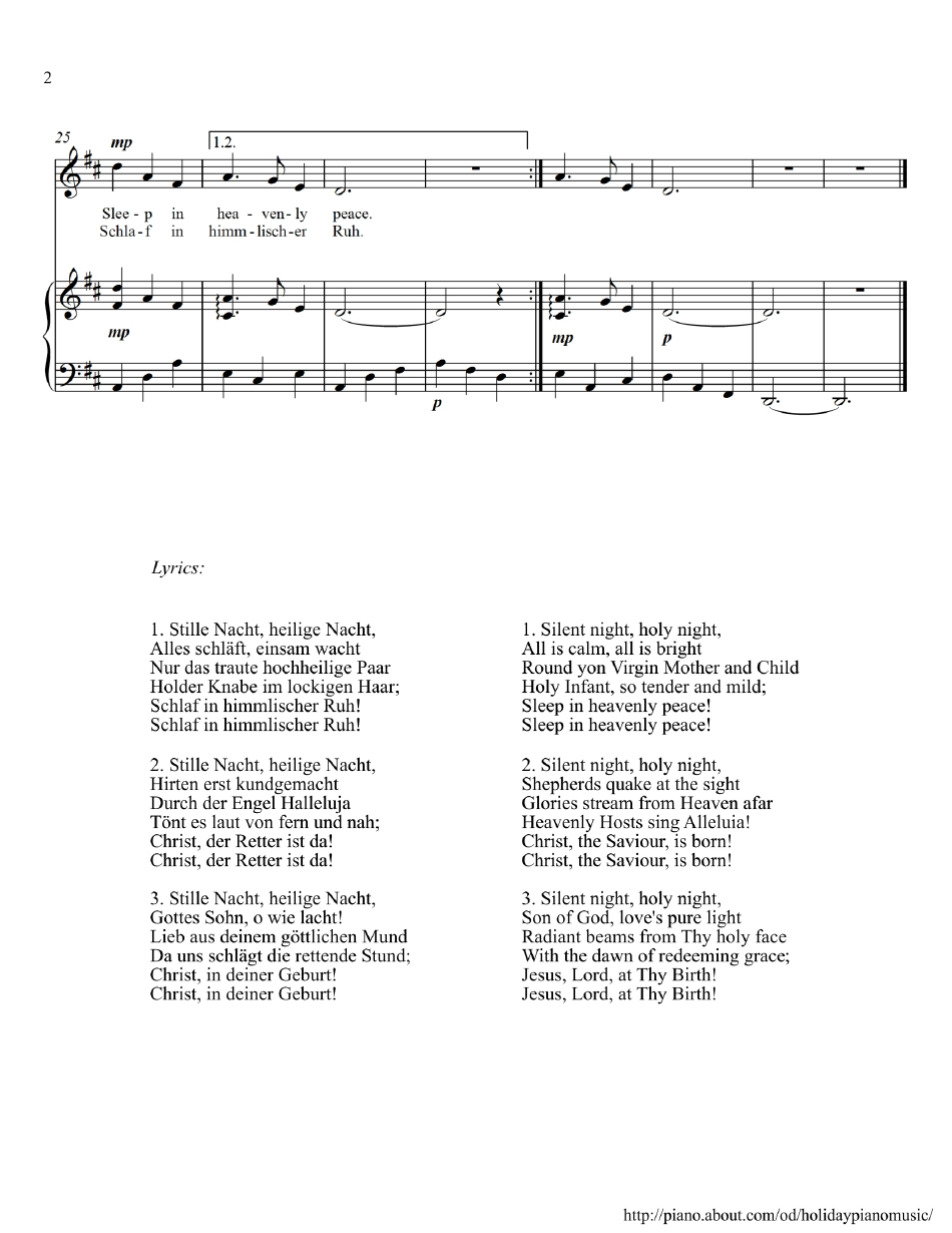 Franz Gruber - Silent Night Piano Sheet Music, Page 2