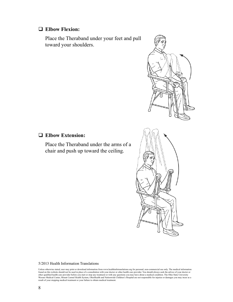 Scapular Shoulder and Elbow Theraband Exercise Chart (English / Spanish), Page 15