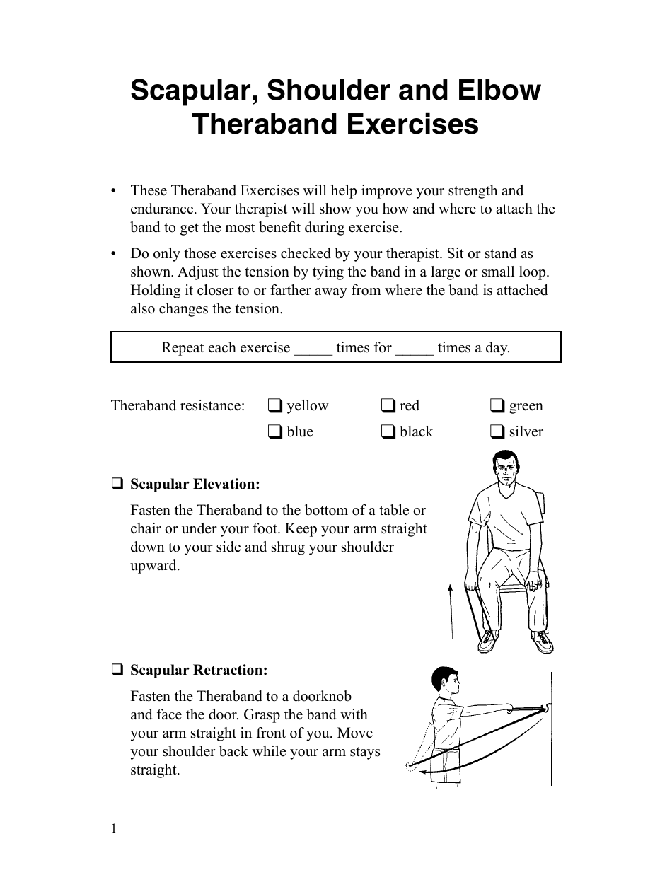 Scapular Shoulder and Elbow Theraband Exercise Chart (English/Spanish) - Preview