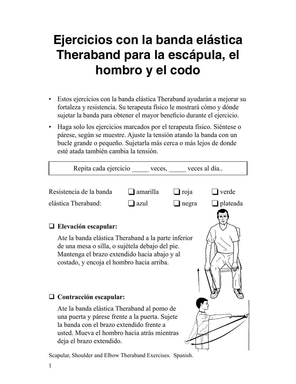 Scapular Shoulder and Elbow Theraband Exercise Chart (English / Spanish), Page 2