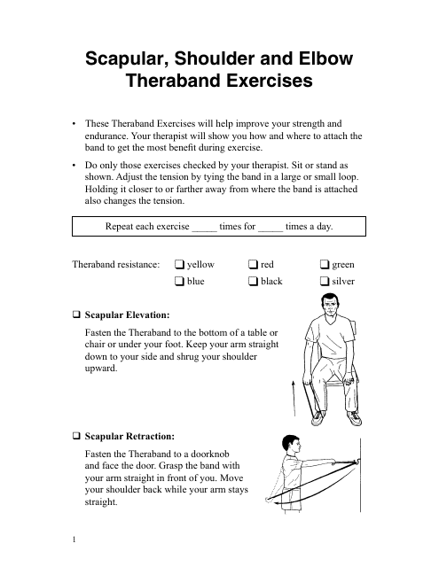Scapular Shoulder and Elbow Theraband Exercise Chart ...
