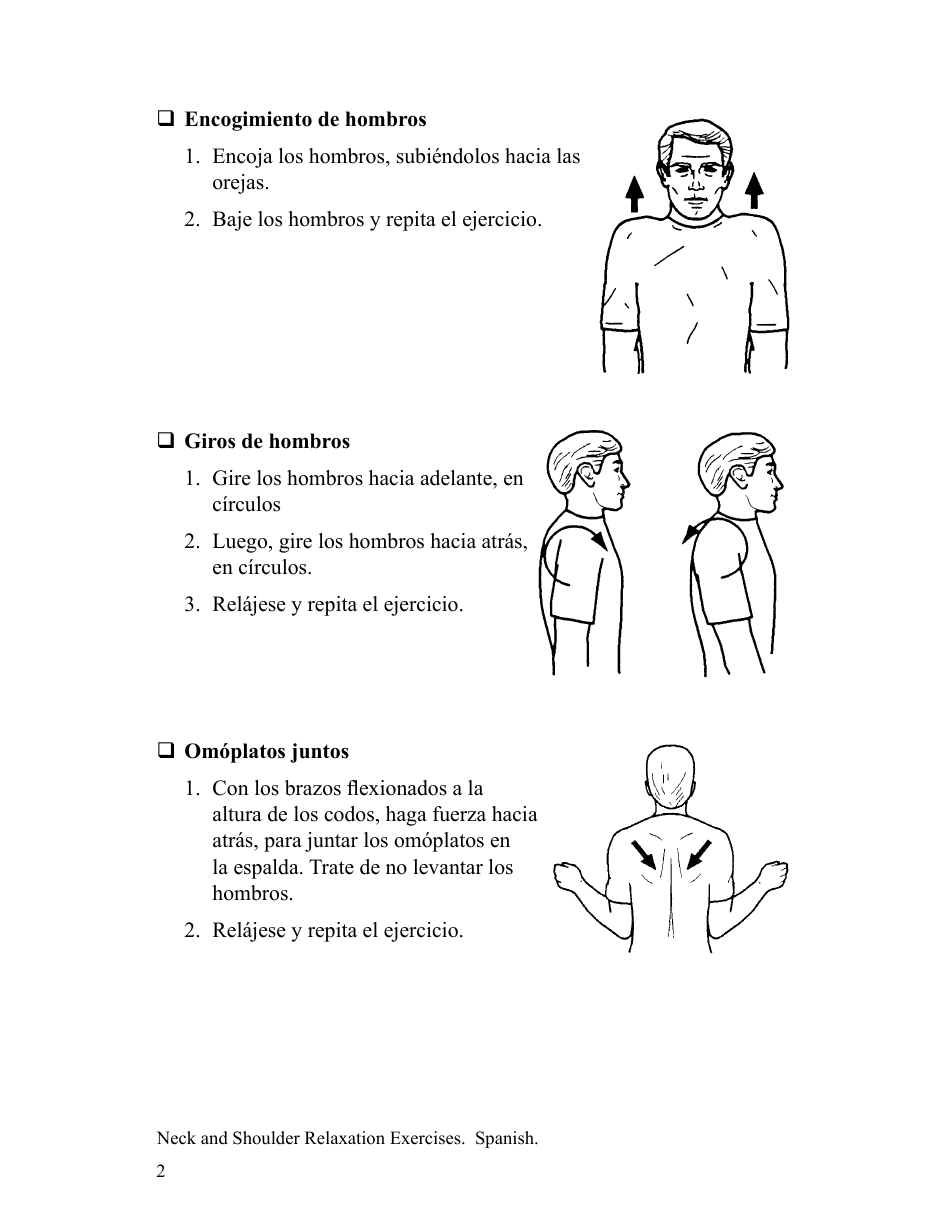 Neck and Shoulder Relaxation Exercise Sheet (English / Spanish), Page 4