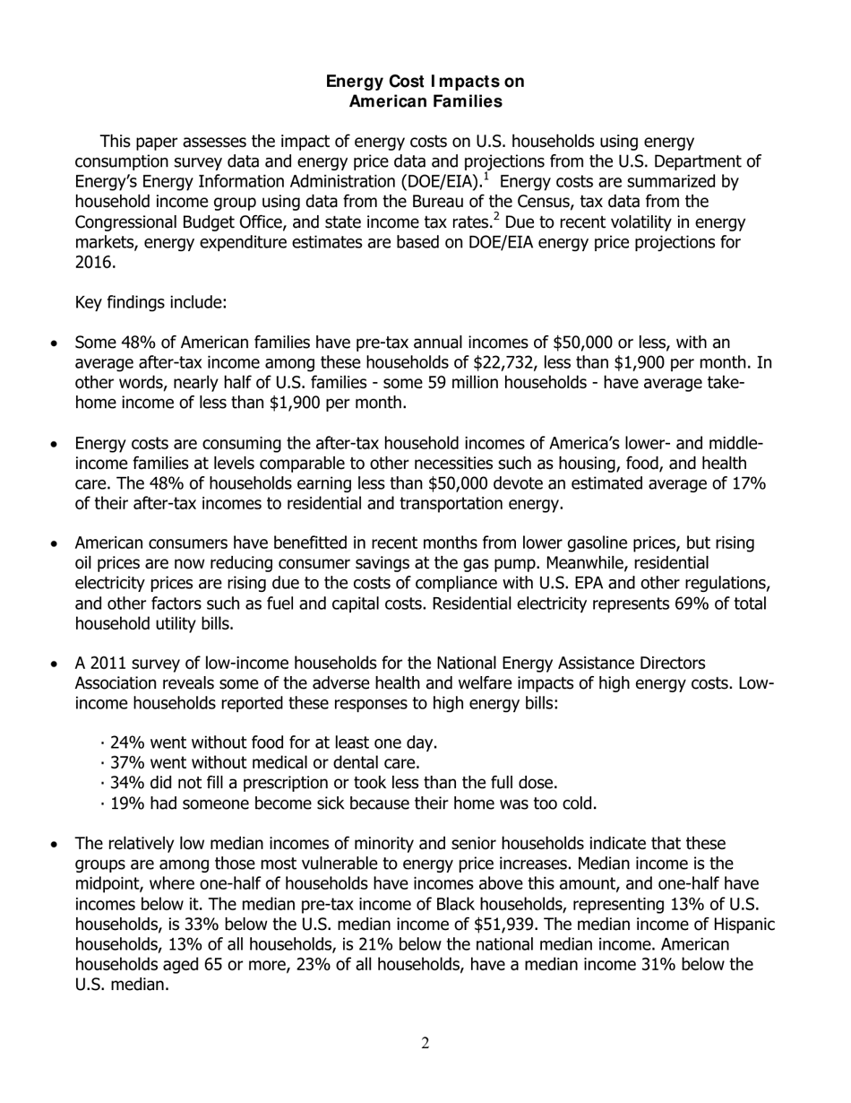 Energy Cost Impacts on American Families - American Coalition for Clean Coal Electricity, Page 2