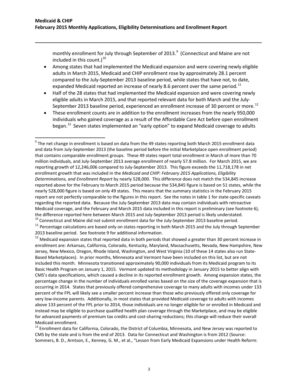 Medicaid  Chip: March 2015 Monthly Applications, Eligibility Determinations and Enrollment Report, Page 3