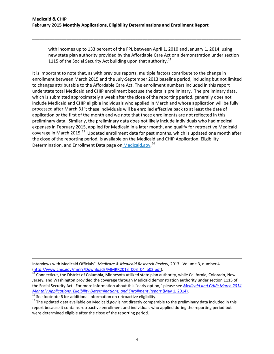 Medicaid  Chip: March 2015 Monthly Applications, Eligibility Determinations and Enrollment Report, Page 4