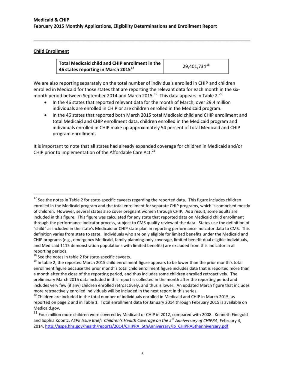 Medicaid  Chip: March 2015 Monthly Applications, Eligibility Determinations and Enrollment Report, Page 5