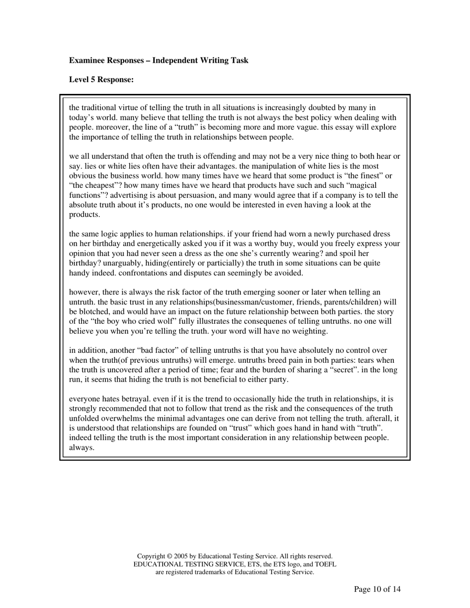 Toefl Ibt Writing Sample Responses - Educational Testing Service, Page 10