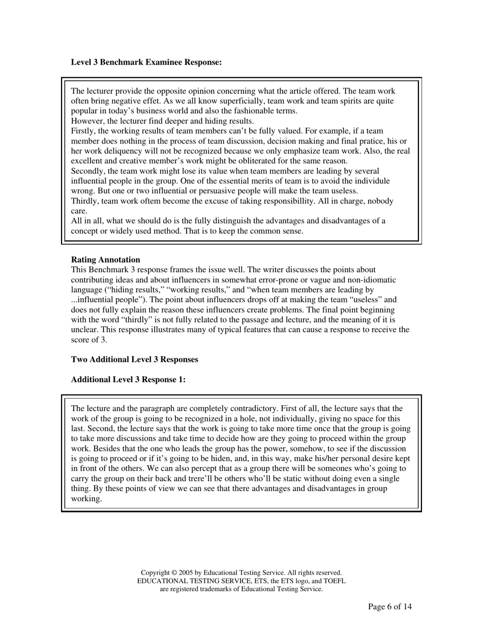 Toefl Ibt Writing Sample Responses - Educational Testing Service, Page 6