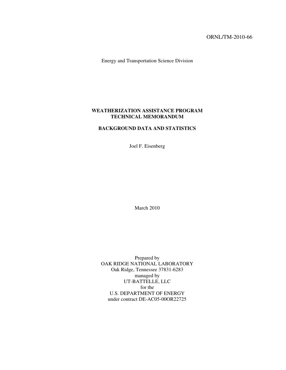 Form ORNL / TM-2010 / 66 Weatherization Assistance Program Technical Memorandum Background Data and Statistics - Oak Ridge, Page 3