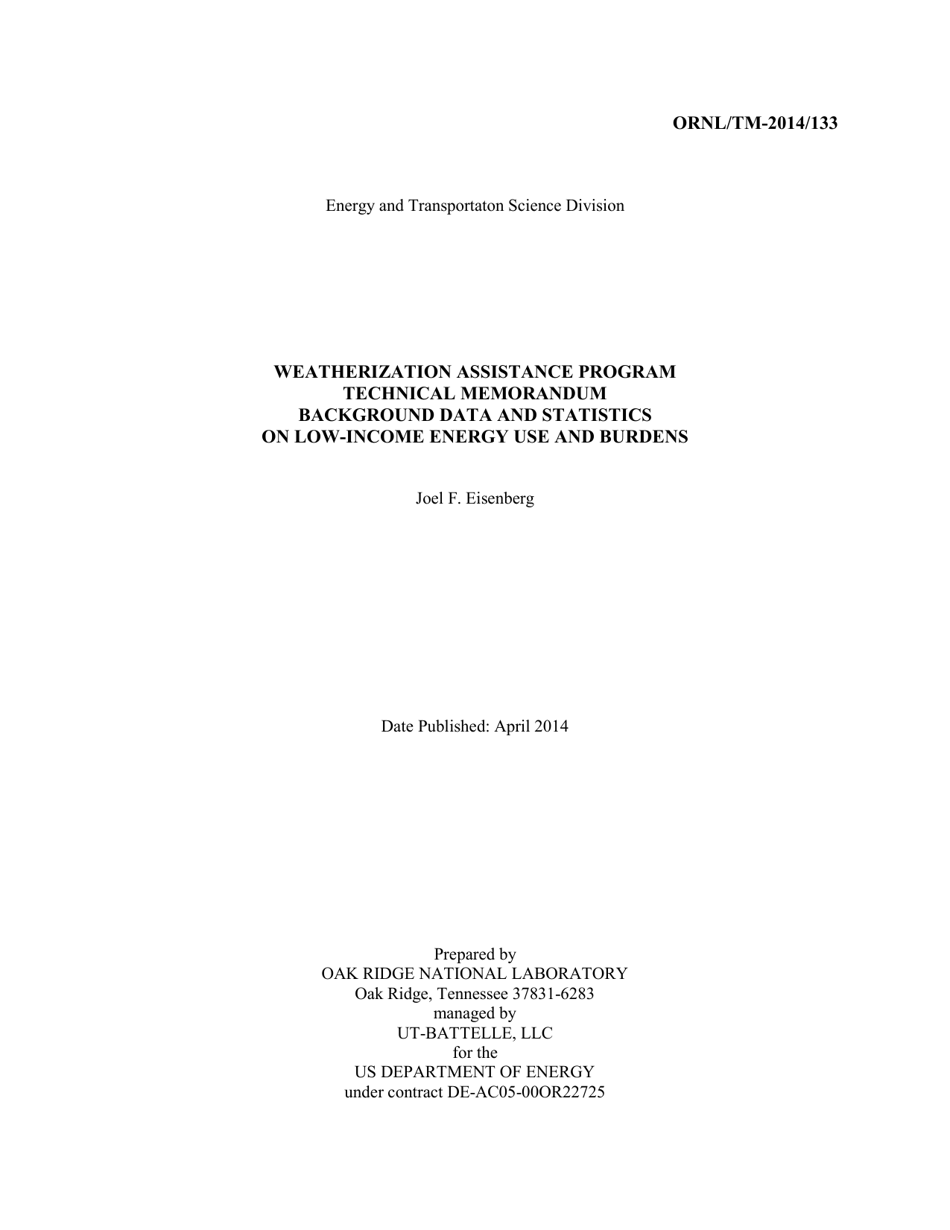 Form ORNL / TM-2014 / 133 Weatherization Assistance Program Technical Memorandum Background Data and Statistics - Oak Ridge, Page 3