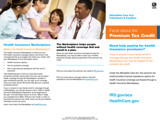 Document preview: IRS Publication 5121 - Affordable Care Act: Individuals and Families